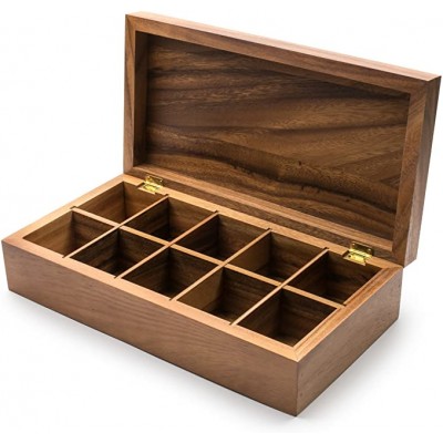 Wholesale Nature Wood Paper Tea Bag Wooden Box 10 Compartment Tea Packing Box Tea Organizer Hinge Box