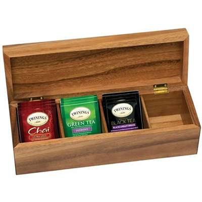 Custom 4 Compartment Solid Wood Tea Box Nature Wood Paper Tea Box Tea Packing Case With Small Drawer