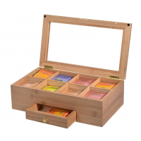 Custom Natural Wood Tea Holder Storage box Organizer with Drawer 8 Tea Chest Compartments