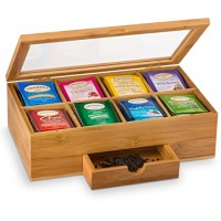 Custom 8 Compartment Dipslay Window Wooden Tea Box Nature Wood Paper Tea Box Tea Packing Case With Small Drawer