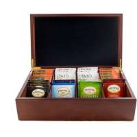 8 Compartment Wholesale Big brown Matt Lacquer Wooden Tea Box Paper Bag Tea Wood Package Box With Metal Hinges