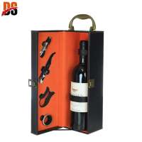 Carrier Faux single Leather wooden Wine Gift Glass Box With Hinged Lid luxury wine box